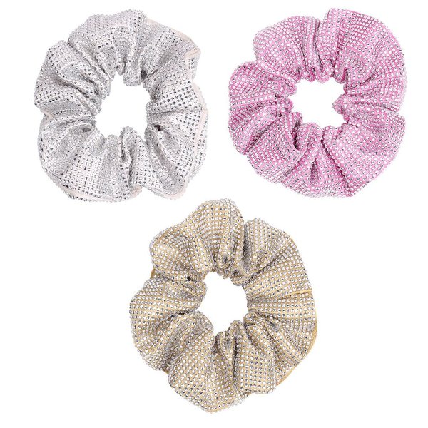 3 Pack Rhinestone Hair Scrunchies, Sparkly Crystal Hair Tie Luxury Elegant Ponytail Holder Hair Accessories for Women and Girls (pink silver set)