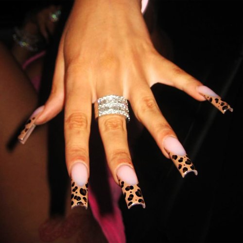 IMRAIN Leopard Print Press on Nails Long Square Fake Nails Brown French Tips False Nails with Designs Glossy Glue on Nails Full Cover Acrylic Artificial Squoval Fall Stick on Nails for Women 24Pcs