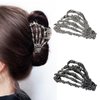 2 Pcs Halloween Hair Clips Black Ghost Hand Hair Claw Clips Skeleton Design, Hair Clip for Thick Hair Women Metal Hair Accessories (Black Sliver)