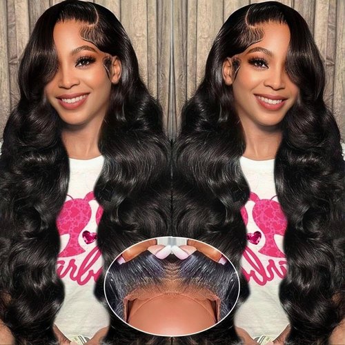 Bestdilin Wear and Go Glueless Wigs Human Hair Pre Plucked 8x5 HD Lace Closure Wigs Body Wave Lace Front Wigs Human Hair for Black Women 200% Density Natural Black Wig 28 Inch