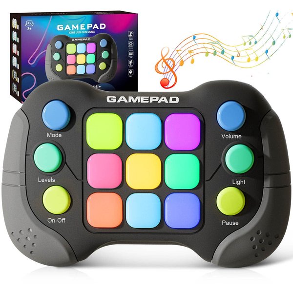 Fast Push Game Fidget Toys Handle, Upgraded Flashing Quick Press Games Pro for Kids, Speed Push Light Up Fidget Game, Educational Handheld Console Gamepad Toy for Boys, Girls (Grey)