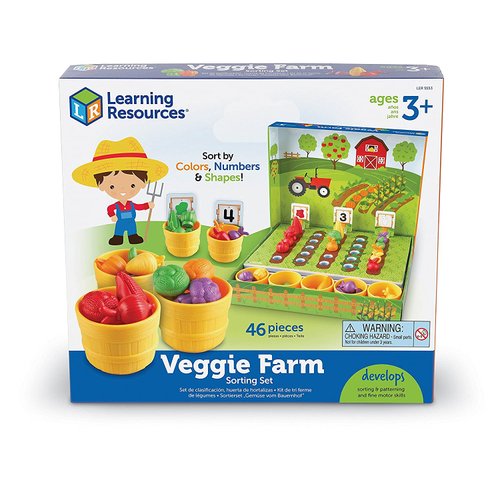 Learning Resources Veggie Farm Sorting Set - 46 Pieces, Ages 3+ Toddler Learning Toys, Preschool Toys for Color Sorting, Food Sorting Game,Easter Basket Stuffers​