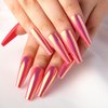 Chrome Press on Nails Pink Fake Nails Long Ballerina Glossy Laser Coffin False Nails Holographic Pink Mirror Metallic Glue on Nails for Women Girls Artificial Acrylic Manicure Nail Decoration 24pcs