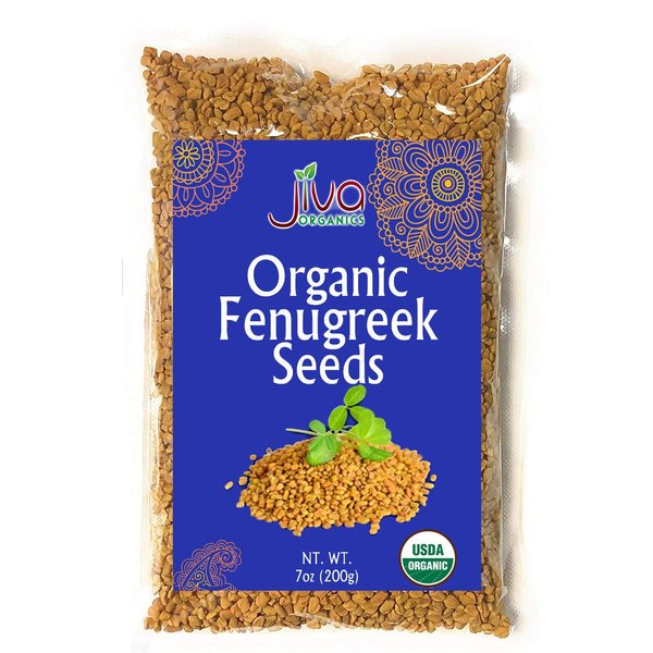 Jiva Organic Fenugreek Seeds 7 Ounce – Non-GMO, Gluten Friendly, All Natural Fenugreek Spice – Organic Fenugreek Seeds for Hair Growth, Cooking & Sprouting - Methi Seeds for Methi Dana Water