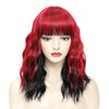 Red Bob Wig with Bangs, Short Wavy Wig with Bangs Red and Black Highlight Bob Wig Natural Wavy Short Wigs for Women Cosplay Halloween Party Use 14 Inches(HL Red)