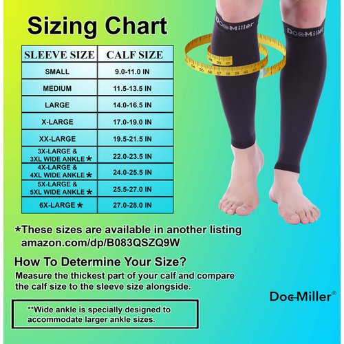 Doc Miller Calf Compression Sleeve Women and Men- 20-30 mmHg - 2 Pairs Calf Sleeve for Surgery Recovery Maternity Shin Splints Varicose Veins and Calf Injuries - Small Size - Black Color