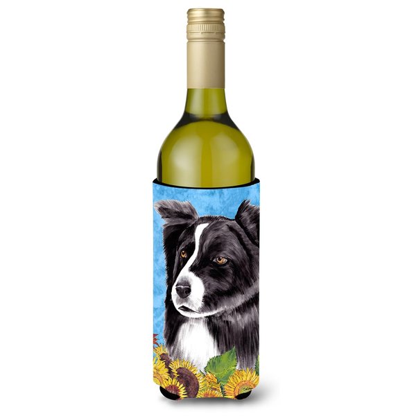 Caroline's Treasures SC9071LITERK Border Collie in Summer Flowers Wine Bottle Hugger Bottle Cooler Sleeve Hugger Machine Washable Collapsible Insulator Beverage Insulated Holder