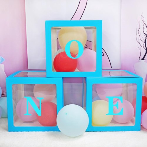 Blue One Boxes for 1st Birthday, One Balloon Box With 20 Balloons, Baby Girl First Birthday Decorations, 1st Birthday Party Decorations Boy, Anniversary Photoshoot Props Backdrop. (Blue)