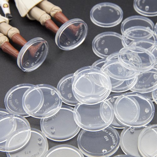 SIXPOINTS 70 Pieces Clear Round Figure Display Stand Base Compatible with 3.75” Movie Action Figure MODERN Star Wars / MODERN G i Joe /Marvel, 25mm Wide Disc,2.35mm Peg Doll Model Support Stand