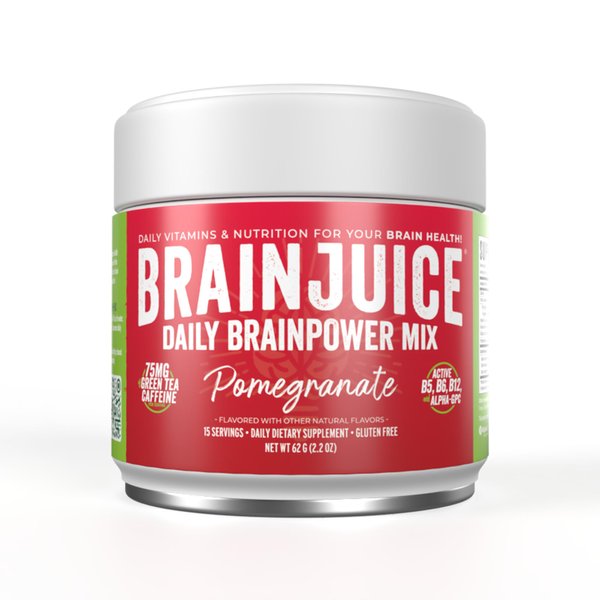 BrainJuice Nootropics Brain Support Supplement, Gluten Free Powder for Energy and Focus, Drink Mix with L Theanine, Alpha GPC, Vitamin B, Organic Green Tea Extract Caffeine, Pomegranate, 15 Servings