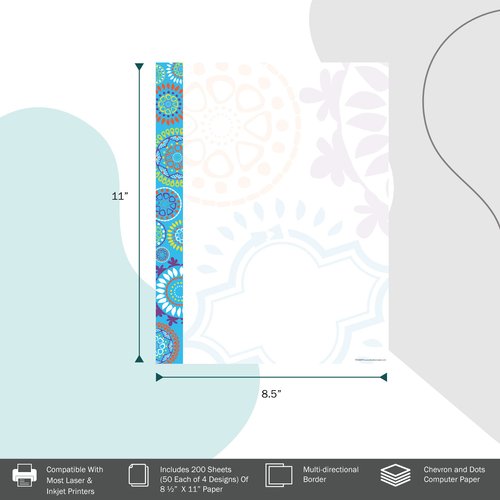 Barker Creek Designer Computer Paper Set, Chevron and Dots, 200 Sheets (50 Each of 4 Designs) of Decorative Printer Paper, Stationery in Set, 8.5” by 11”, Home, School and Office Supplies (756)