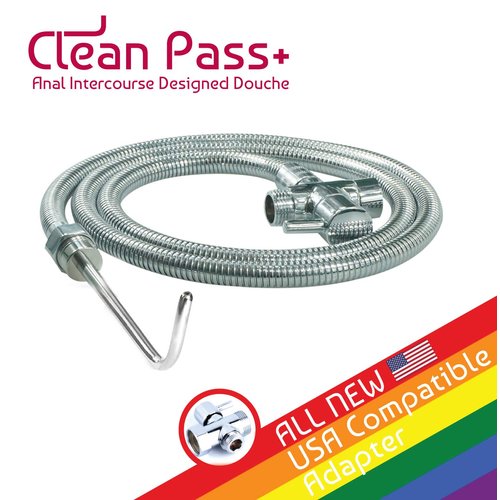 Clean Pass Douche Kit - Pre-Intercourse Hygiene Stainless Shower Douche Nozzle+1.5m Shower Hose+T-Adapter Water Regulator Knob L Shaped Douche/Enema Perfectly Designed for Men & Women Body Anatomy