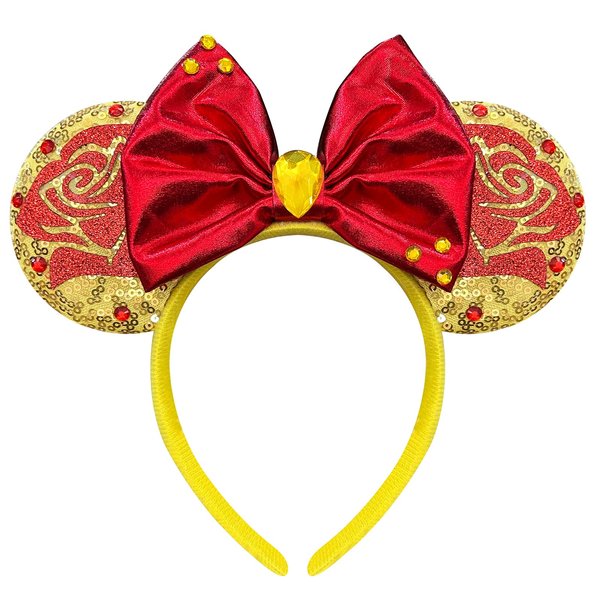Bolonar Belle Mouse Ears Headband for Women Mouse Ears for Adult Princess Mouse Ears Headband Sequin Rose Mouse Ears Bows