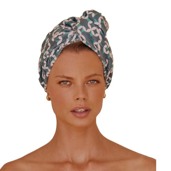 Louvelle Stylish Riva Luxury Hair Towel Wrap Turban Style Reusable, Anti Frizz, Super Absorbent for All Hair Typesi (EmeraldGeo)