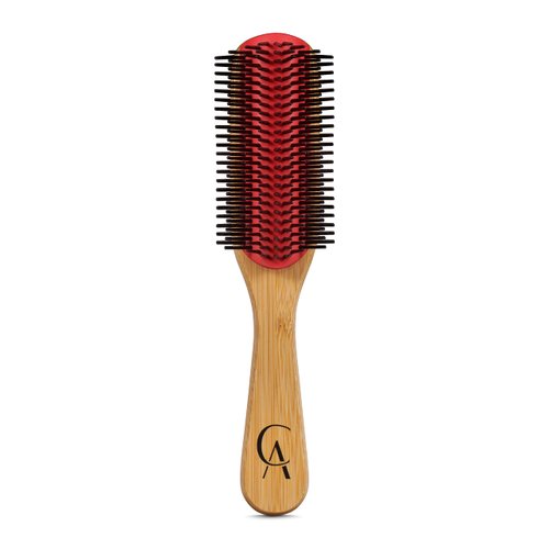 (9 Row) Cushion Removable Bristle Styling Brush D4 for Curly Hair Detangling Brush for Separating, Shaping, Defining Curls, Fixing Hair Style, Shape & Define. (RED)