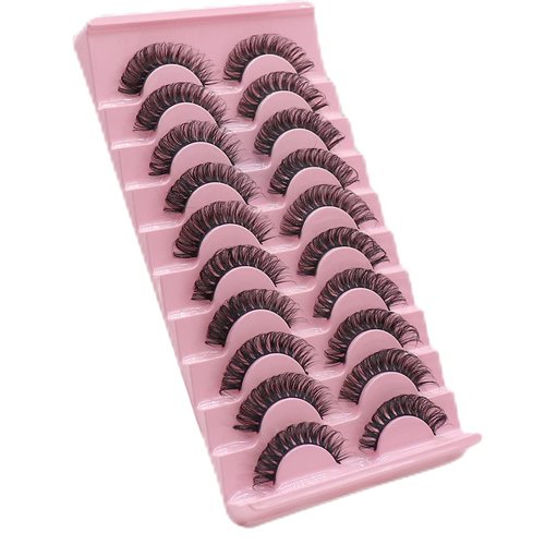 VGTE Russian Strip Lashes Fluffy Wispy D Curl False Eyelashes Dramatic Fluffy Wispy Natural Cat Eye Lashes 10 Pairs Pack (3D T24)