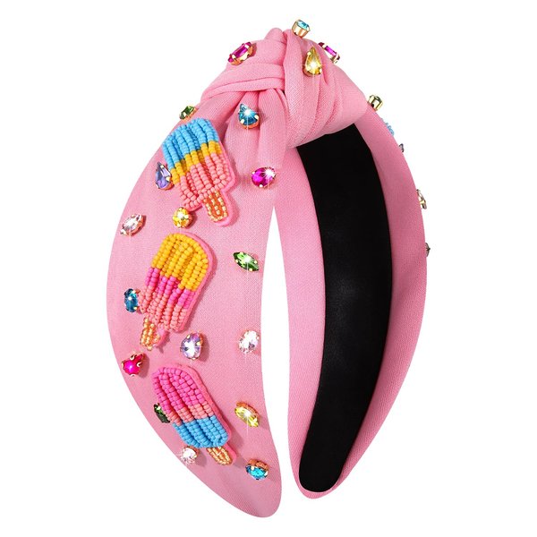 boderier Ice Cream Popsicle Headband Beaded Rainbow Popsicle Knotted Headband for Women Jeweled Crystal Embellished Headband Summer Party Birthday Girls Headband Accessories Gifts