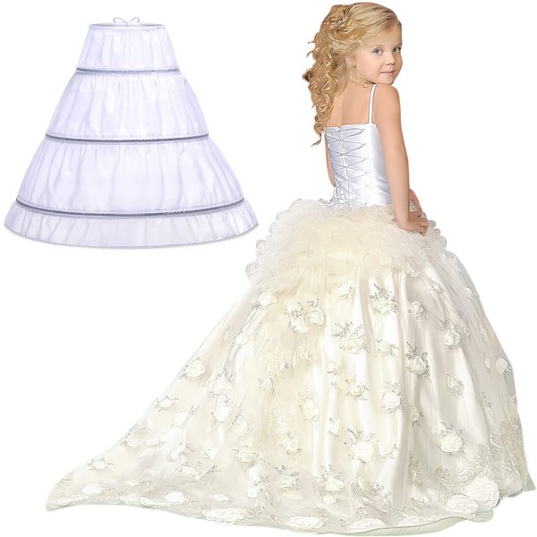 Jiuguva Girls' 3 Hoops Petticoat Full Slip Crinoline Skirt Ball Gown Petticoat Skirt Toddler Underskirt Slip for Girls (4-5 Years) White