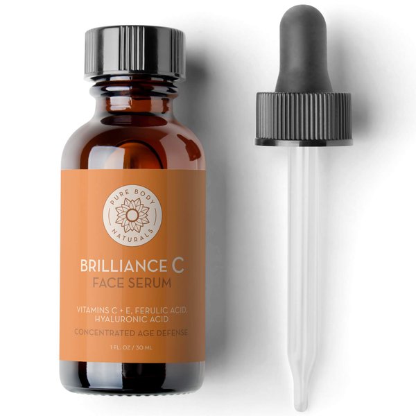 Pure Body Naturals Vitamin C Serum Dark Spot Corrector for Face, with Hyaluronic Acid and Vitamin E - Brightening Dark Spot Corrector Serum