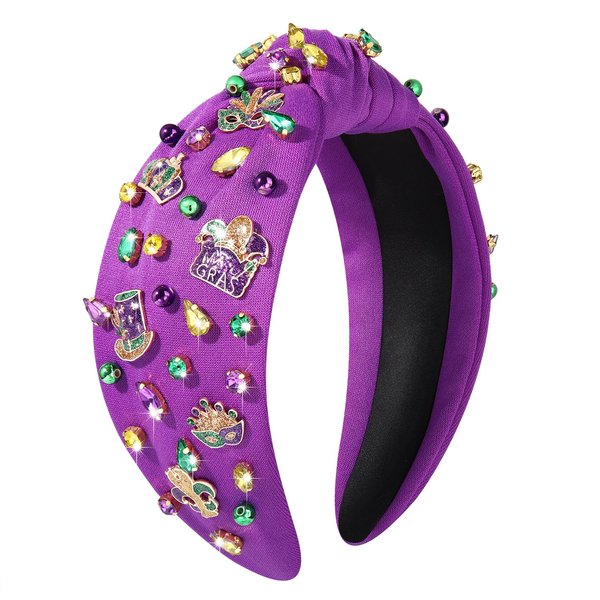 MOLOCH Mardi Gras Headband Carnival Hair Accessories for Women Glitter Top Hat Crown Mask Knotted Headband Purple Green Gold Crystal Jeweled Headband Mardi Gras Parade Party Gifts