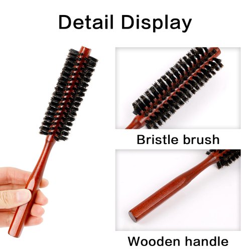 Boar Bristle Hair Brush, 2 Pack Small Round Hair Brush Portable Travel Styling Brush Roller Brush Soft Bristle Hair Brush for Blow Drying, Women Thin Hair, Short Hair, Fine Hair, Beard Brush for Men