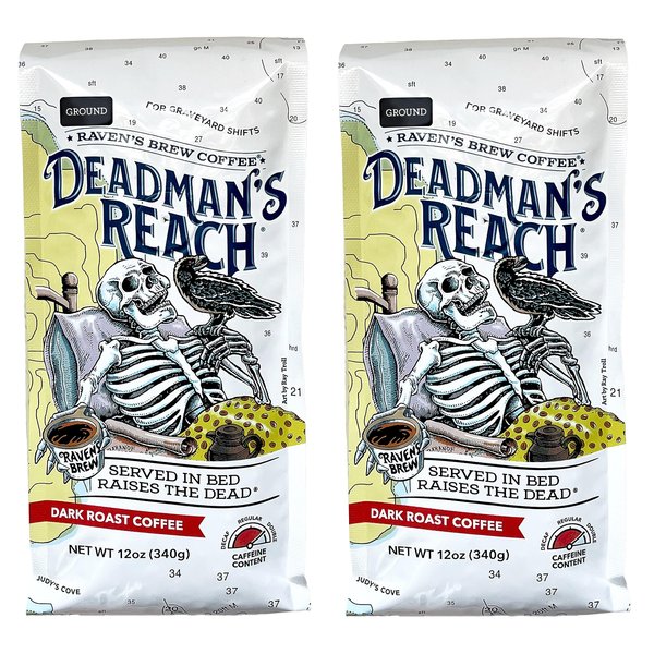 Raven's Brew Coffee High Caffeine Coffee Dark Roast Ground - Deadman's Reach 2-pack of 12oz