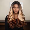 Allbell Long Wavy Lace Front Wigs for Black Women Natural Ombre Brown Blonde Hair Wigs Middle Part 13x4x1 HD Lace Wig Synthetic Heat Resistant Fiber
