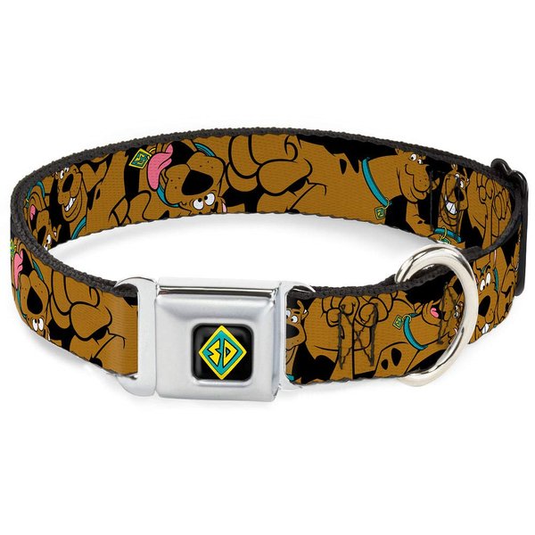 Dog Collar Seatbelt Buckle Scooby Doo Stacked Close Up Black 15 to 26 Inches 1.0 Inch Wide