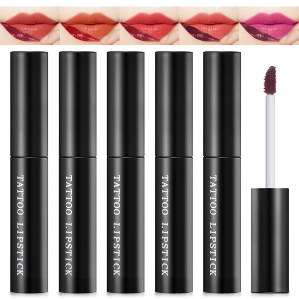 YU KUI LX 5 Colors Peel Off Lip Stain Lips Tint Set, Tattoo Magic Color Matte Lip Stain,Long-lasting,Waterproof and Nonstick Cup Liquid Lipstick Stains Tinted Makeup