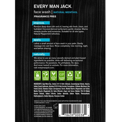 Every Man Jack Face Wash, Natural Menthol, 5.0-ounce