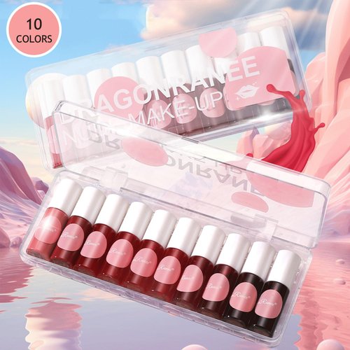 10 Colors Liquid Tint Stain, Korean Lip Gloss Moisturizing Natural Mini Liquid Lipstick, Multi-Use Lip and Cheek Tint, Lip Stain Long Lasting Waterproof, Non-Stick Cup