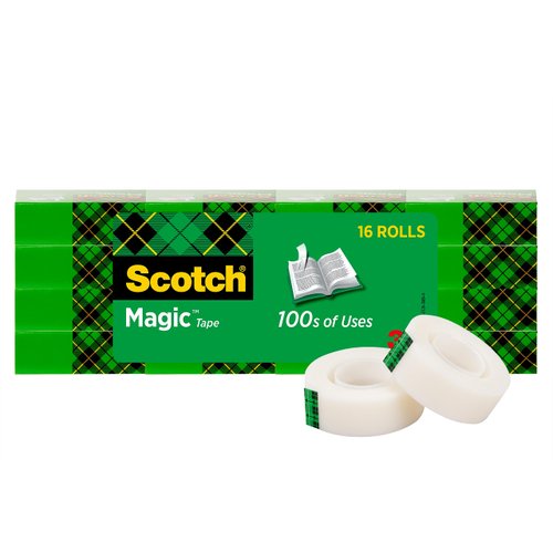 Scotch Magic Tape, Invisible, Repair Christmas Cards and Use as Holiday Gift Wrap Supplies for Christmas, 16 Tape Rolls