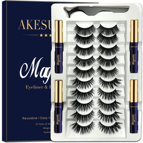 AkesuLash Magnetic Eyelashes Natural Look, Magnetic Lashes, Magnetic Eyelash kit, Magnetic Eyeliner with Magnet False Lashes -Reusable and Cruelty-Free 10Pairs.