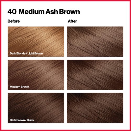 Revlon Permanent Hair Color, Permanent Hair Dye, Colorsilk with 100% Gray Coverage, Ammonia-Free, Keratin and Amino Acids, 40 Medium Ash Brown, 4.4 Oz (Pack of 3)