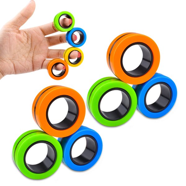 Chnaivy 6PCS Magnetic Rings Fidget Toys, Roller Rings, Adult Finger Fidget Toys, ADHD Anxiety Relief Decompression Magical Ring Fidget Toy,Funny Gifts Kids Magnetic Spinner Ring for Boys Girls
