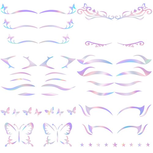 ANCIRS 6 Pack Holographic Stickers for Eye Makeup, Temporary Crystal Face Tattoo Cat Eyebrow Stickers for Halloween Carnival Party Cosplay Music Festival Decoration- Multicolors