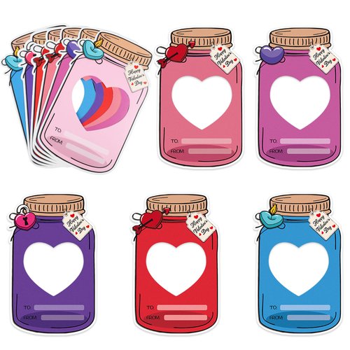60 Pack Valentines Cards Mason Candy Jar for Kids Happy Valentines Day Card Bulk Funny Valentine Gifts for Classroom Valentines Exchange Cards for School Exchange Party Favors (Candy Not Included)