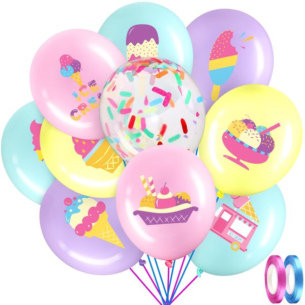 60 Pack Ice Cream Party Balloons Decorations, 12 Inch Sprinkles Party Confetti Latex Balloons for Kids Sweet Summer Ice Cream Birthday Party Baby Shower Supplies