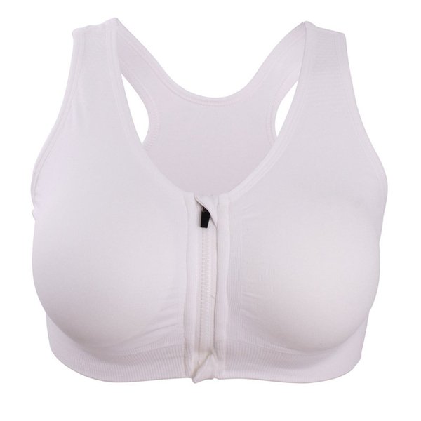 ohlyah Women's Zipper Front Closure Sports Bra Racerback Yoga Bras White L
