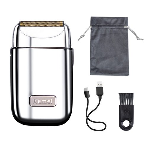 KEMEI Electric Razors for Men, Professional Cordless All Metal Electric Razor, Lithium Titanium Razors, USB Rechargeable Facial Beard Trimmer (TX1 Silver)