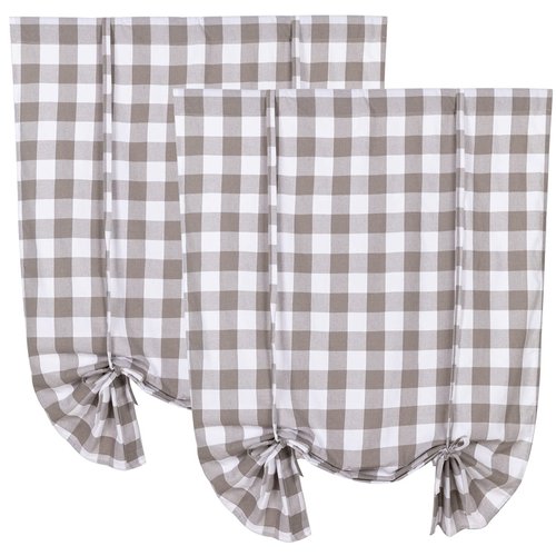 2 Pack Buffalo Check Plaid Tie Up Shades Farmhouse Style Gingham Rod Pocket Window Curtain for Kitchen 42x63 Inches White and Black (White and Grey)