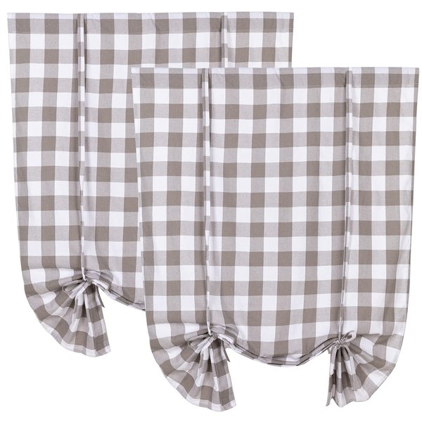 2 Pack Buffalo Check Plaid Tie Up Shades Farmhouse Style Gingham Rod Pocket Window Curtain for Kitchen 42x63 Inches White and Black (White and Grey)