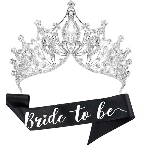 Bride To Be Crown Bride To Be Headband Bride To Be Tiara for Bachelorette Bridal Shower Party Favors Decoration, Mermaid Tail Bride To Be Tiara Crown Headband Sash Bride To Be Gift Accessories, Black