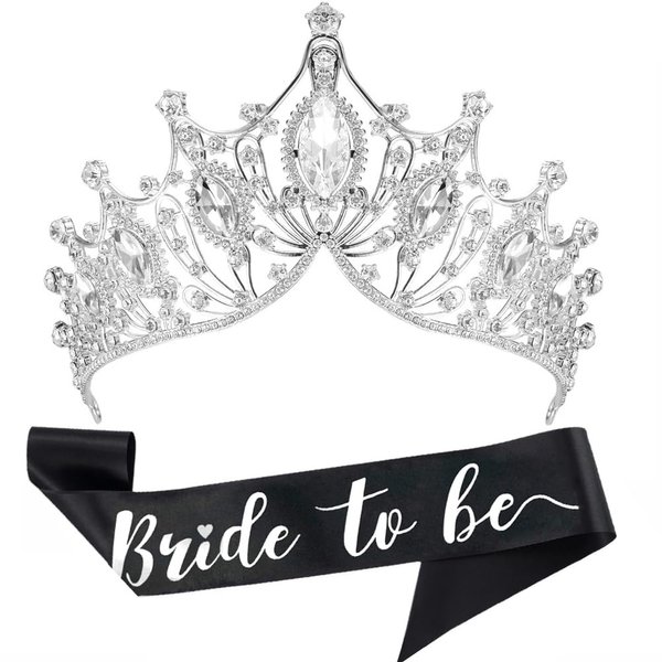 Bride To Be Crown Bride To Be Headband Bride To Be Tiara for Bachelorette Bridal Shower Party Favors Decoration, Mermaid Tail Bride To Be Tiara Crown Headband Sash Bride To Be Gift Accessories, Black