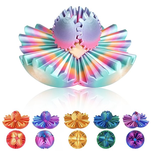 Gear Ball, 3D Printed Gear Sphere Fidget Toy, Sensory Stress Relief Ball for Kids and Adults, ADHD Autism Desk Toy Stocking Stuffer Unique Fun Office White Elephant Gift (Rainbow, 3.3 inches)