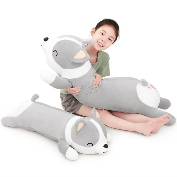 Yeqivo Shiba Inu Body Pillow Long Shiba Inu Stuffed Animal Plush Cute Corgi Akita Dog Plush Toy Soft Shiba Inu Plush Pillow LongDog Plushie Gifts for Girls Kids Girlfriend(Grey, 60cm/23.6inch)