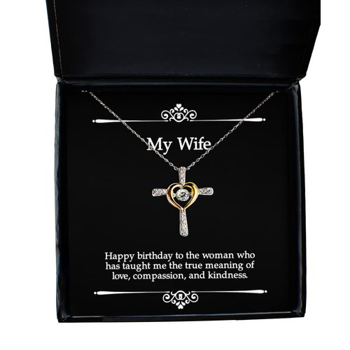 Reusable Wife Gifts, Happy birthday to the woman who has taught me,,, Brilliant Birthday Cross Dancing Necklace Gifts For Wife, Funny wife gift, Gag gift for wife, Funny birthday gift for wife, Funny