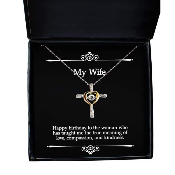 Reusable Wife Gifts, Happy birthday to the woman who has taught me,,, Brilliant Birthday Cross Dancing Necklace Gifts For Wife, Funny wife gift, Gag gift for wife, Funny birthday gift for wife, Funny