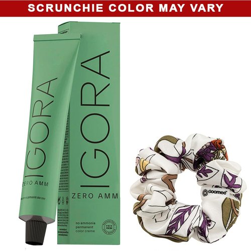 Igora Zero AMM Hair Color 6-6 Dark Blonde Chocolate | No Ammonia Permanent Color Creme 2.1 oz and Goomee Scrunchie