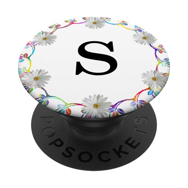 Cell Phone Pop Out Holder,Floral White Daisy Flower Letter S PopSockets Grip and Stand for Phones and Tablets